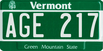 VT license plate AGE217