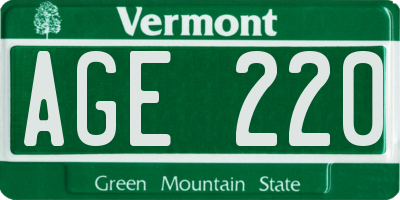 VT license plate AGE220