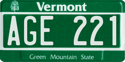 VT license plate AGE221