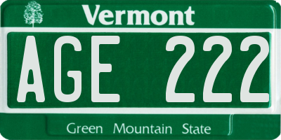 VT license plate AGE222