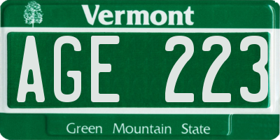 VT license plate AGE223