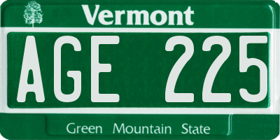 VT license plate AGE225