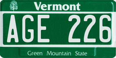 VT license plate AGE226