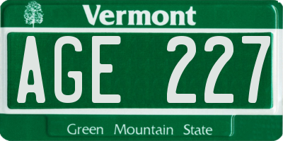 VT license plate AGE227