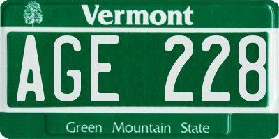 VT license plate AGE228