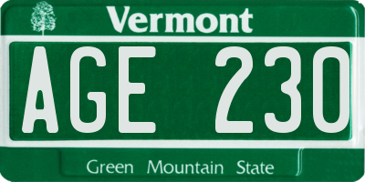 VT license plate AGE230