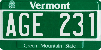 VT license plate AGE231