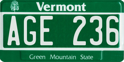 VT license plate AGE236