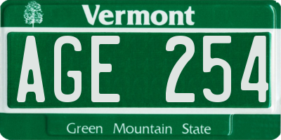 VT license plate AGE254