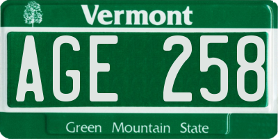 VT license plate AGE258