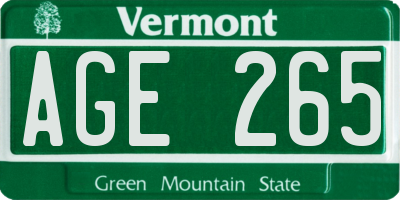 VT license plate AGE265