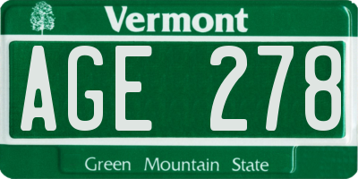 VT license plate AGE278