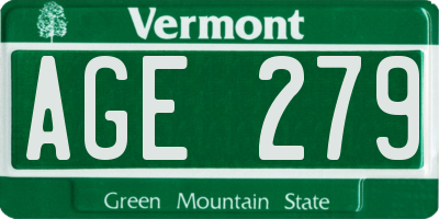VT license plate AGE279