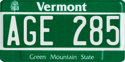 VT license plate AGE285