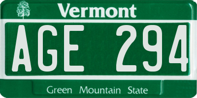 VT license plate AGE294