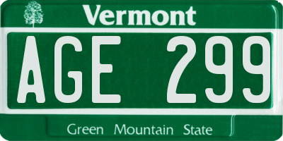 VT license plate AGE299