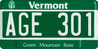 VT license plate AGE301