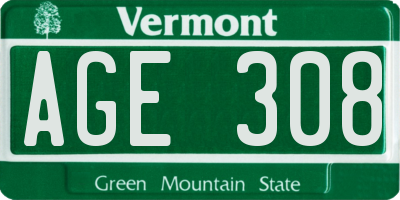 VT license plate AGE308
