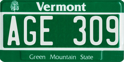 VT license plate AGE309