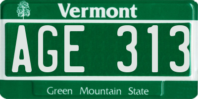 VT license plate AGE313