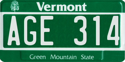 VT license plate AGE314