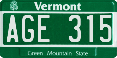 VT license plate AGE315