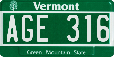 VT license plate AGE316