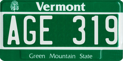 VT license plate AGE319