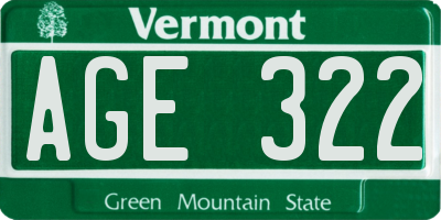 VT license plate AGE322