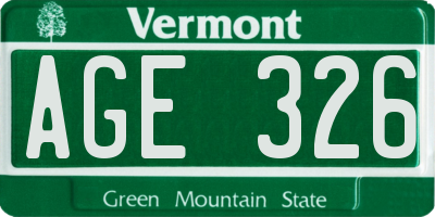 VT license plate AGE326