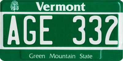 VT license plate AGE332