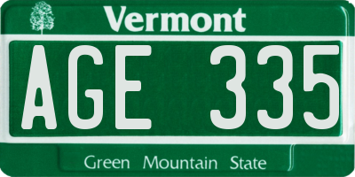 VT license plate AGE335