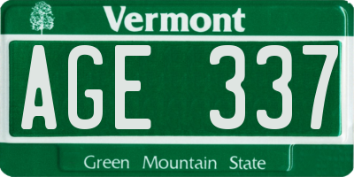 VT license plate AGE337
