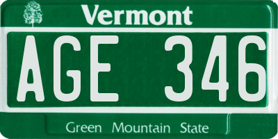 VT license plate AGE346