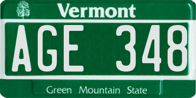 VT license plate AGE348