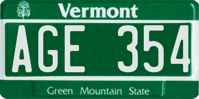 VT license plate AGE354