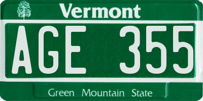 VT license plate AGE355