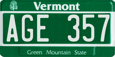 VT license plate AGE357