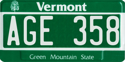 VT license plate AGE358
