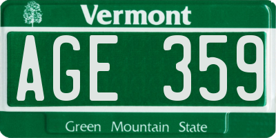 VT license plate AGE359