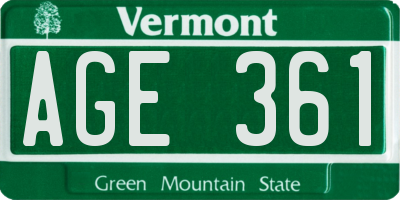 VT license plate AGE361