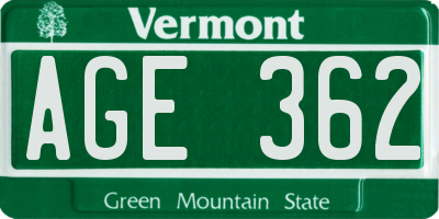 VT license plate AGE362