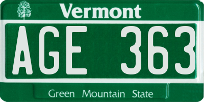 VT license plate AGE363