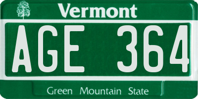 VT license plate AGE364