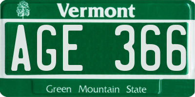VT license plate AGE366