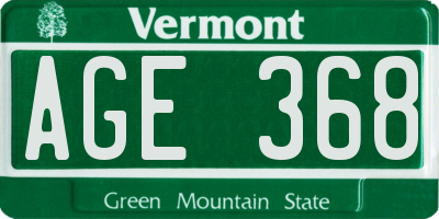 VT license plate AGE368