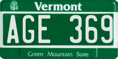 VT license plate AGE369