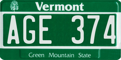 VT license plate AGE374