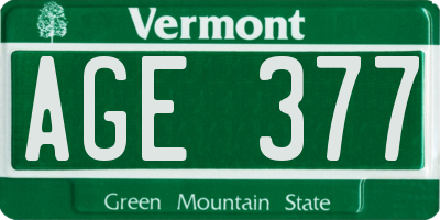 VT license plate AGE377