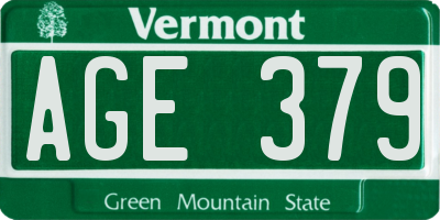 VT license plate AGE379